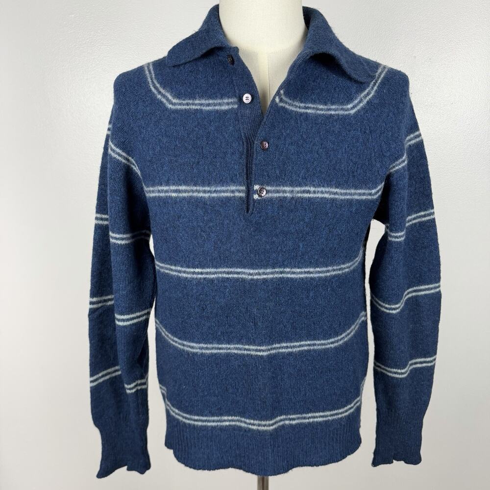 Vintage Towncraft Shetland Wool Striped Collared Sweater Men’s Large Blue READ